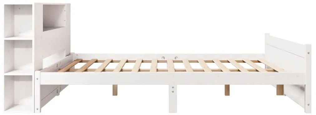 fehér tömör fenyőfa könyvespolcos ágy matrac nélkül 140x190 cm