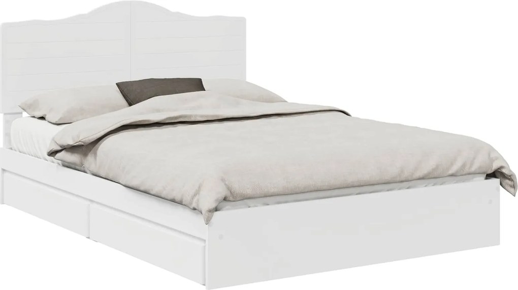 vidaXL Tárolós Ágy fejtámlával fiókkal Fehér 150 x 200 cm Faanyag