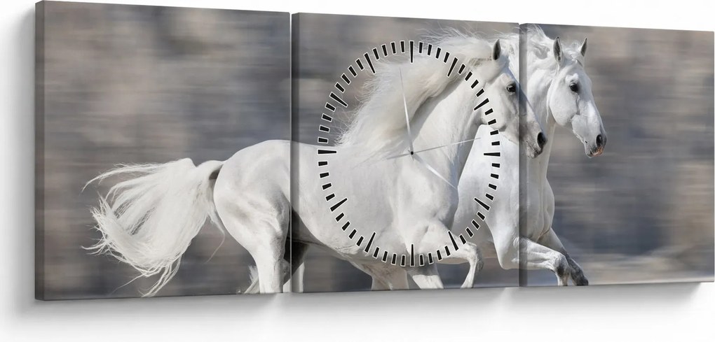 Kép - Fehér lovak télen (órával) (90x30 cm)
