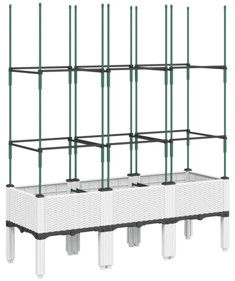 fehér polipropilén rácsos kerti ültetőláda 120 x 40 x 142,5 cm