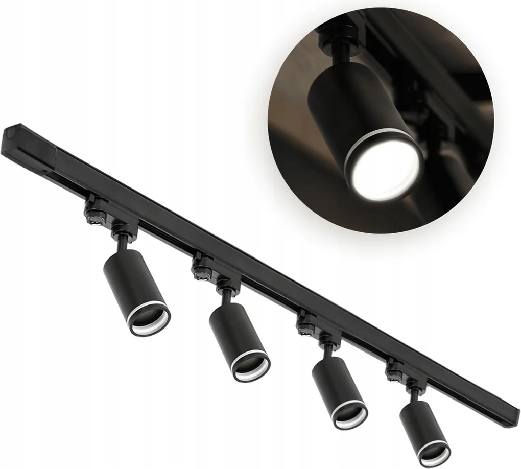 Sín szett 3 Fázisú 4x GU10 lámpa sín 1m szett Fekete