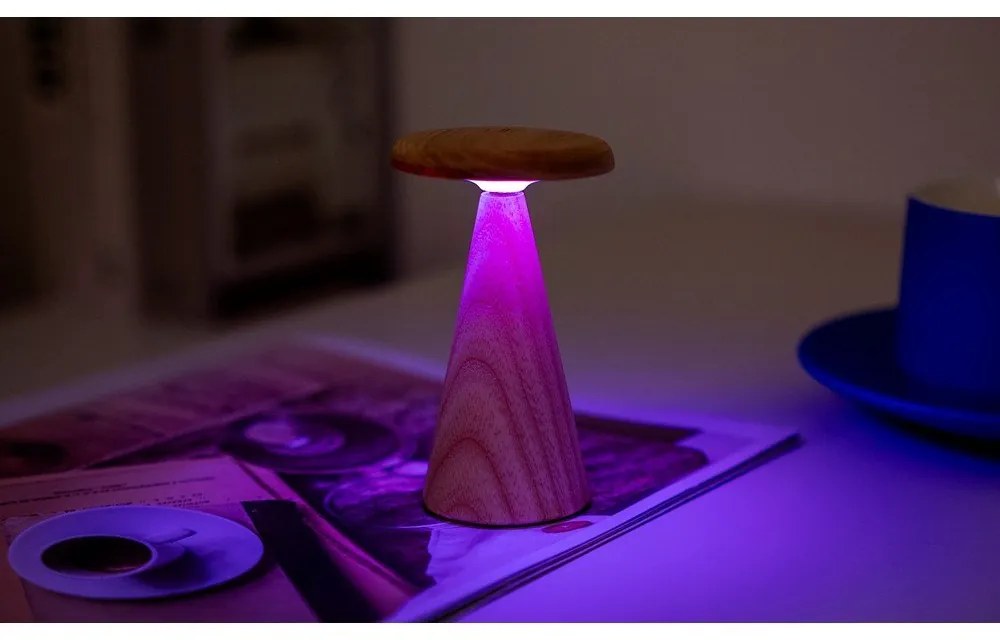 Natúr színű LED asztali lámpa fa búrával (magasság 14 cm) Sylva – Gingko