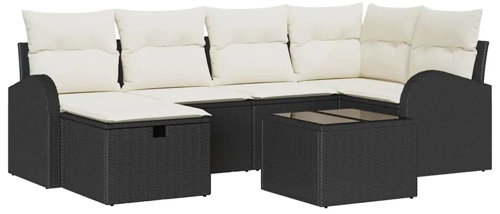 Kerti Kanapé Szett 7 pcs Fekete és krémszínű 234 x 124 x 85 cm