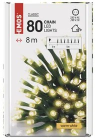 LED karácsonyi fényfüzér, 8 m, kültéri és beltéri, meleg fehér, időzítő