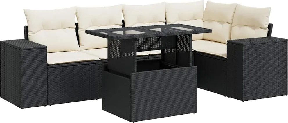 vidaXL 6 részes fekete polyrattan kerti ülőgarnitúra párnákkal
