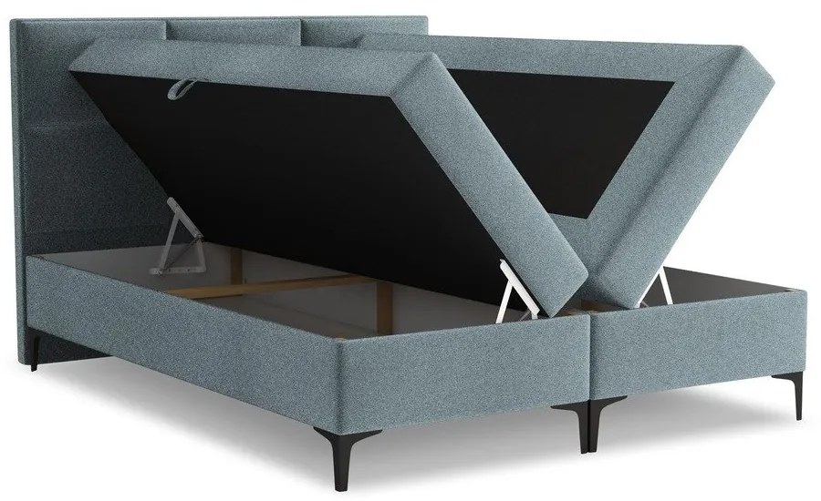 Világoskék ágyneműtartós boxspring ágy 160x200 cm Pakalana – Makamii