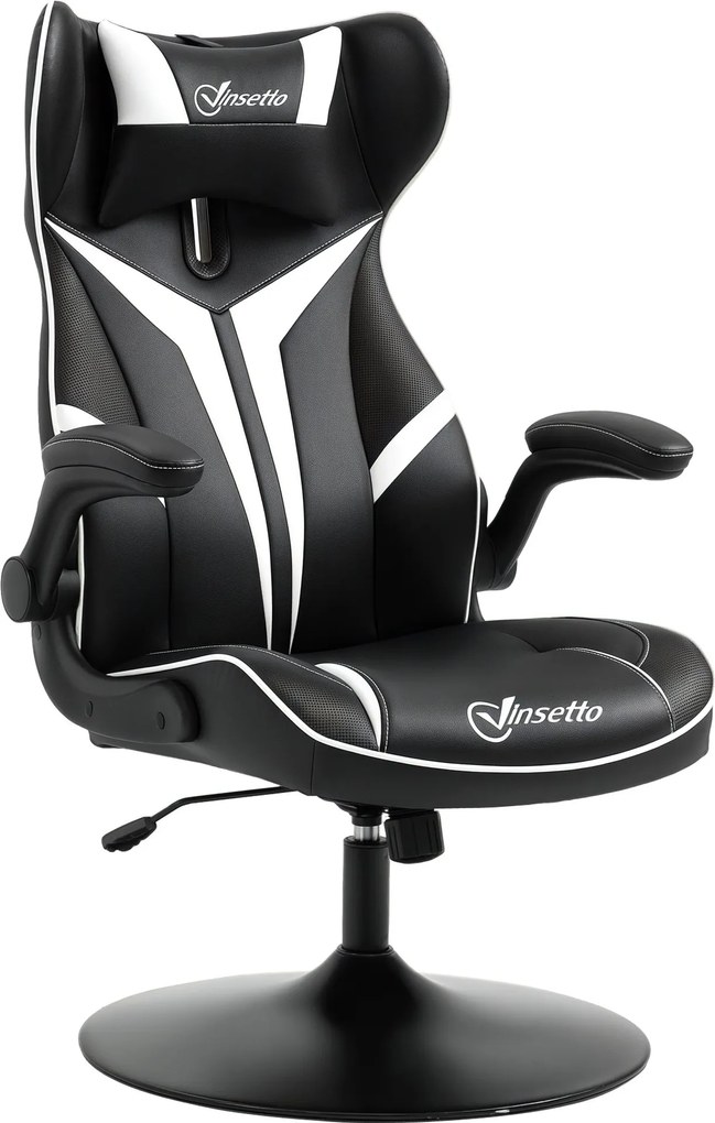 Vinsetto Ergonomikus Gamer Szék, Forgószék, Rocker Funkcióval, Magasságállítható, Acél, Fekete + Fehér, 67 x 70 x 106-112 cm | Aosom