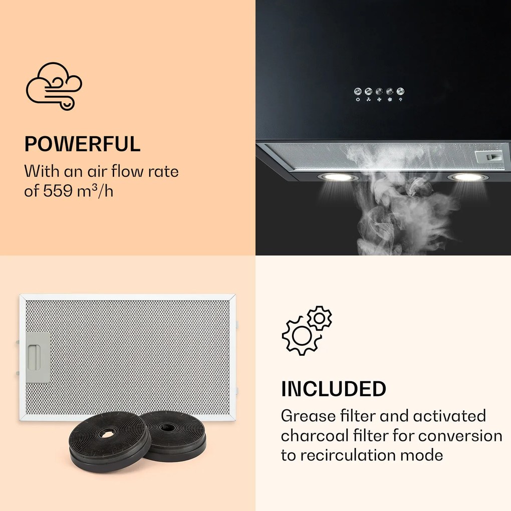 Klarstein Monumenta, falra szerelhető páraelszívó, alumínium, 559 m³/ó, LED, B energiahatékonysági osztály