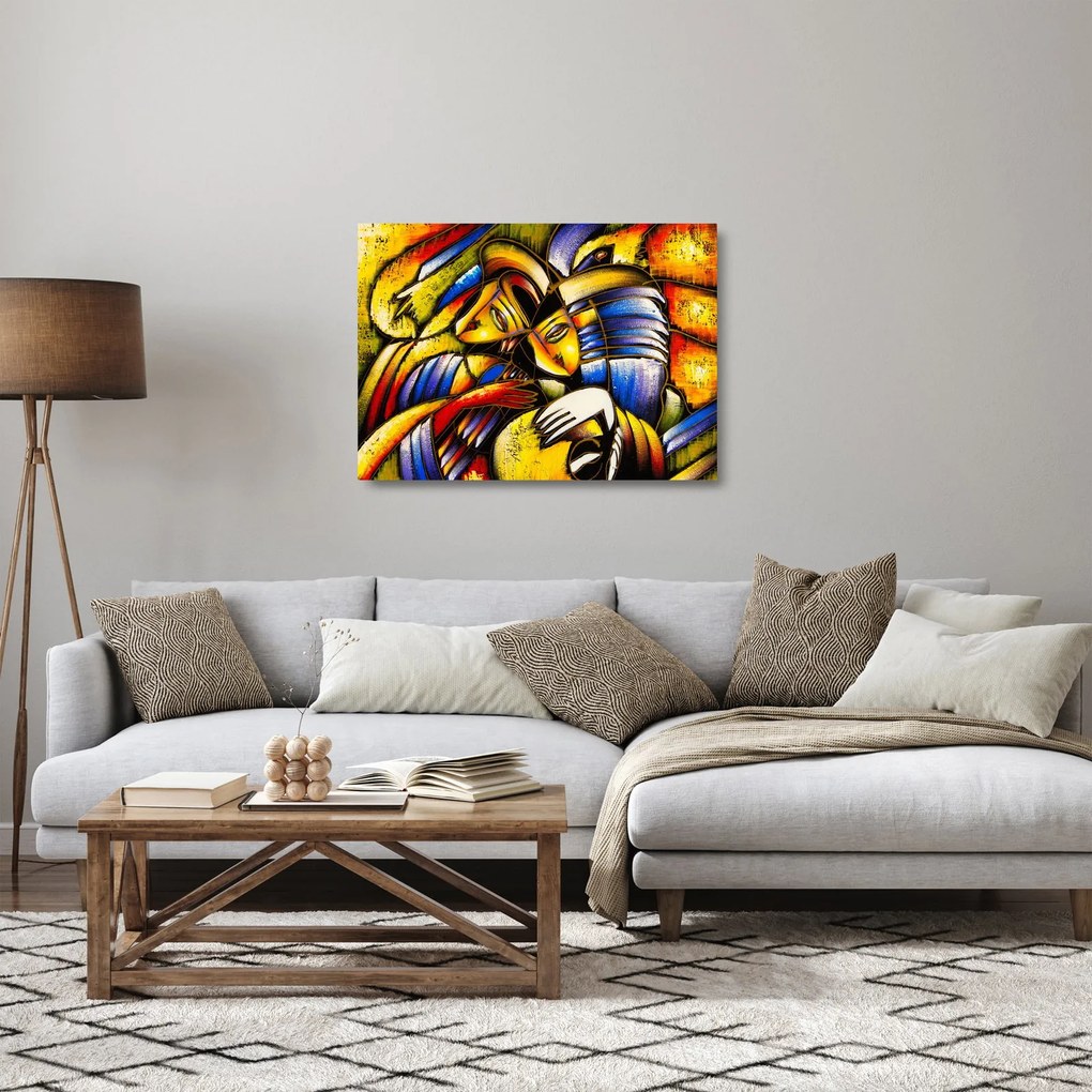 Kép - olajfestmény, szerelmesek (üvegen) (70x50 cm)
