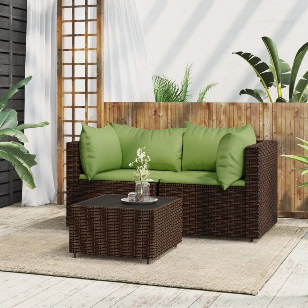 3 részes barna polyrattan kerti ülőgarnitúra párnával