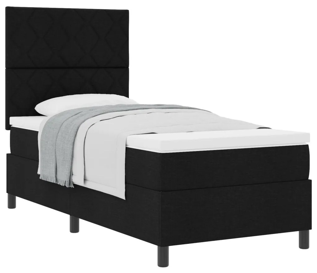 Box Spring Ágy Matrac Fekete Egyszemélyes Szövet