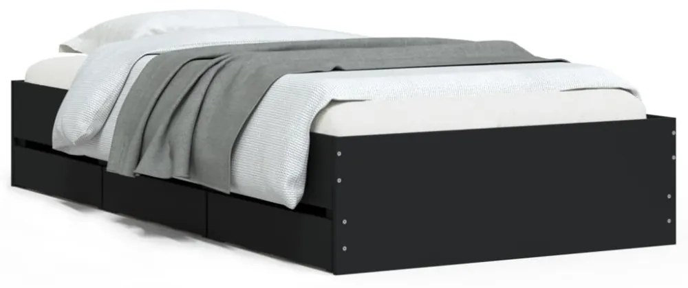 fekete szerelt fa ágykeret fiókokkal 75x190 cm