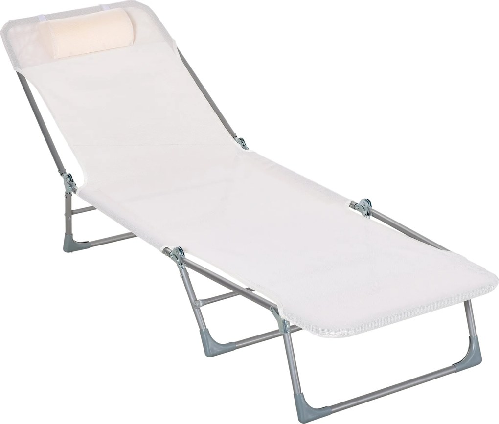 Outsunny Összecsukható Reggeliző Fekvő Napágy Állítható Fejtámasszal és 5 Pozíciós Háttámlával Lélegző Textilanyag 182x56x28 cm Krém | Aosom