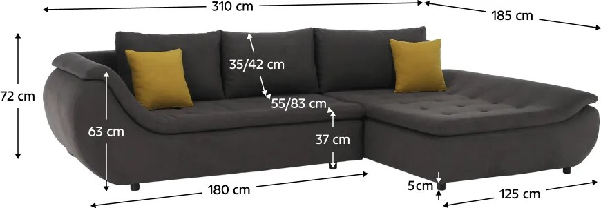 Ülőgarnitúra, szürkésbarna/sárga, szövet, jobbos, BRATO