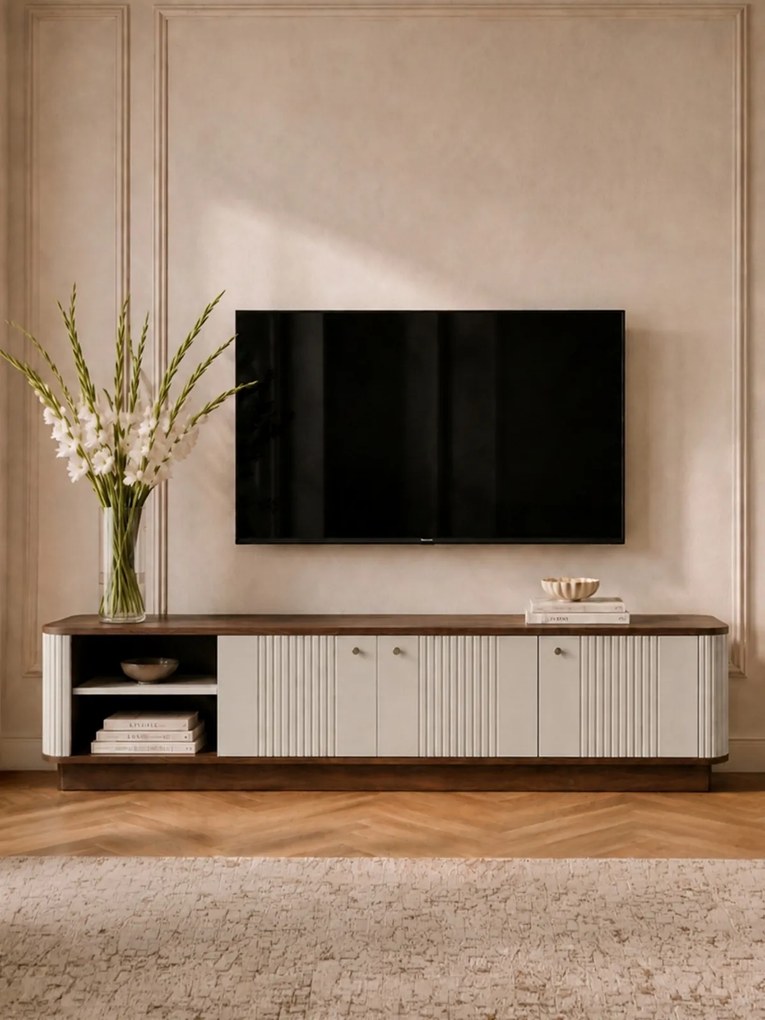 Vesper 4D TV szekrény 187 cm - kasmír / dió / fekete fogantyúk