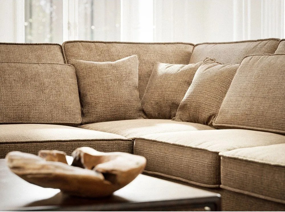 Világosbarna zsenília sarokkanapé (bal oldali-L alakú) Kirou – Maison de Rêve