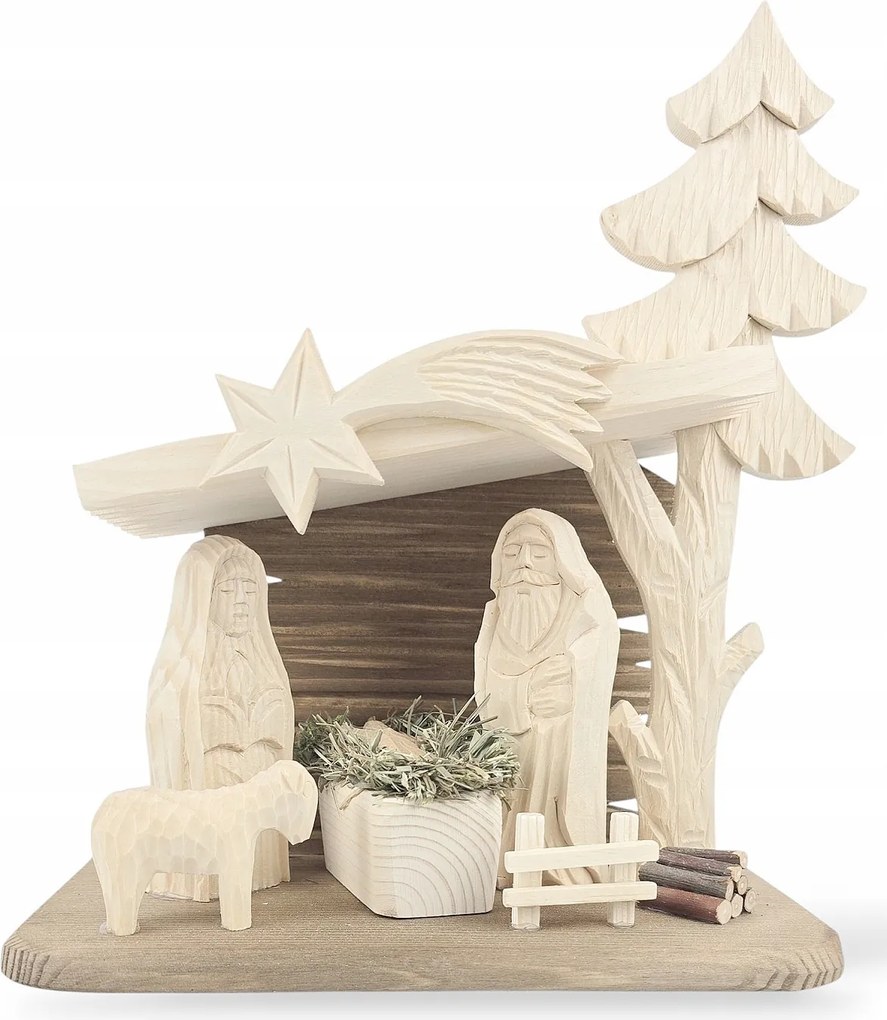 Karácsonyi Fa Betlehem Kézzel Faragott Karácsonyra *26x22 cm.