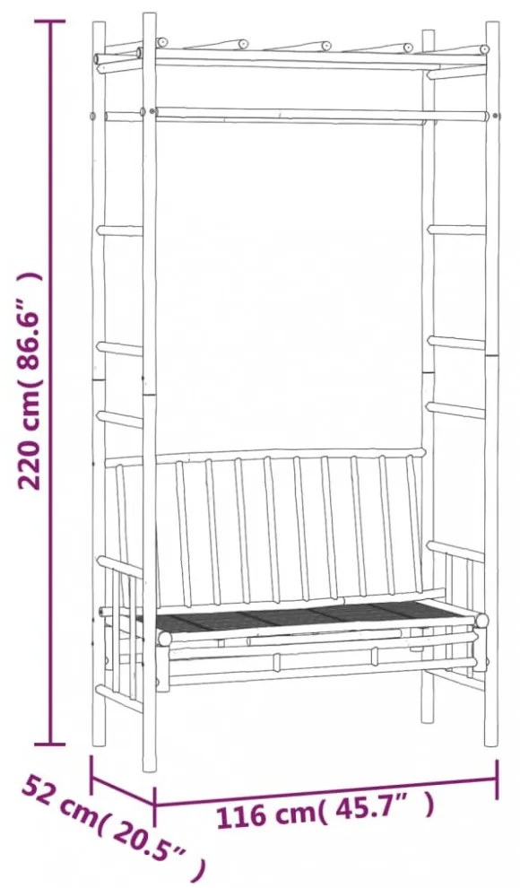 bambusz kerti pad pergolával 116 cm