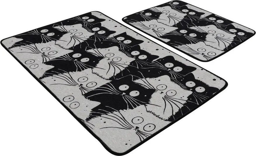 Fekete-szürke fürdőszobai kilépő szett 2 db-os 60x100 cm White Cats – Foutastic