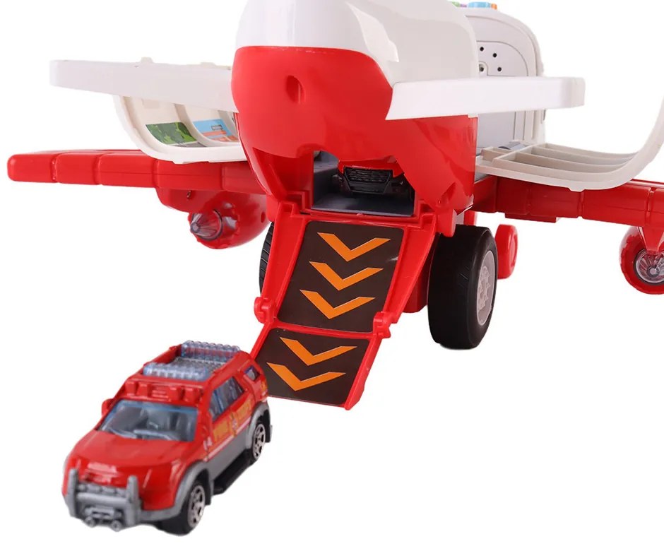 Tűzoltó szállító repülőgép, 4 tűzoltóautóval, kiegészítőkkel, fény- és hanghatásokkal