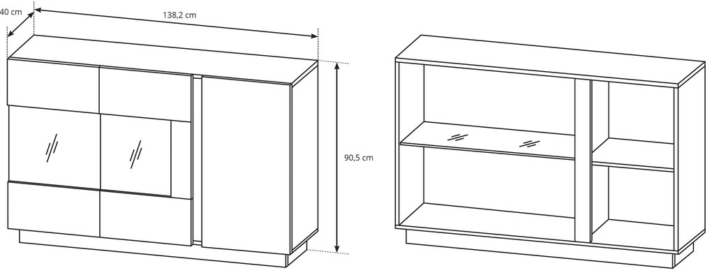 LM PENNY 138 üveges komód - fehér