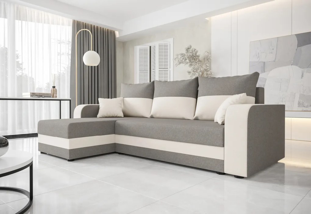 WELTA ágyazható sarok ülőgarnitúra, 235x85x139, szürke/fehér, mikrofáze10/fehér