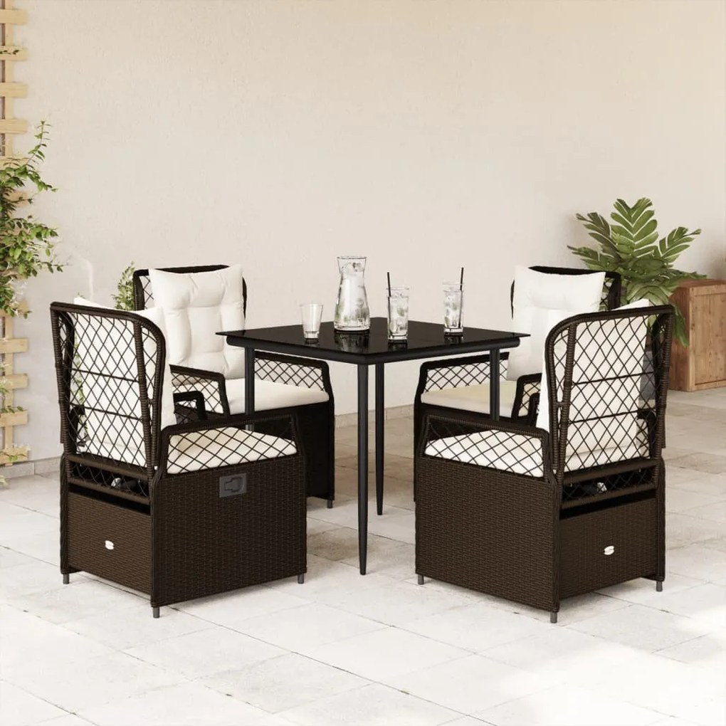 5 részes barna polyrattan kerti étkezőgarnitúra párnákkal