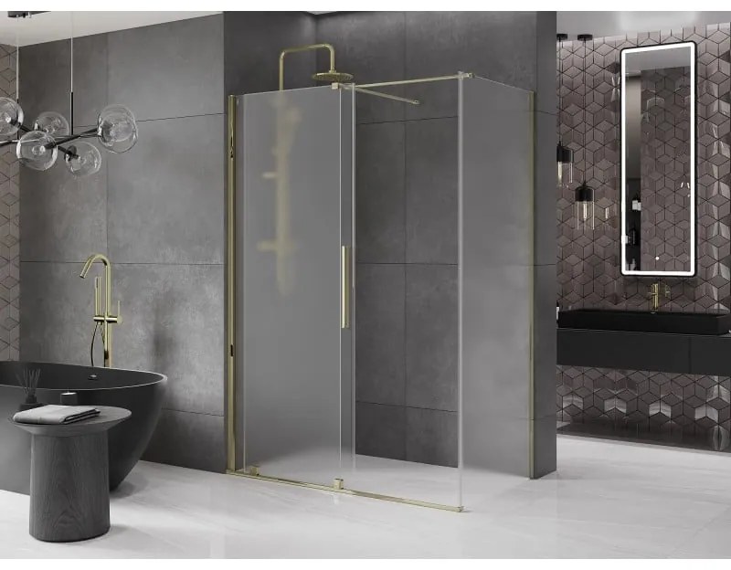Mexen Velar, zuhanykabin tolóajtóval 130 x 75 cm, 8 mm-es matt üveg, arany fényes, 871-130-075-31-50
