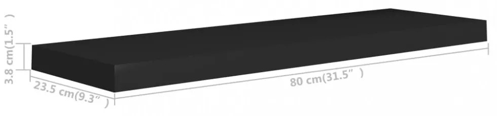 fekete MDF lebegő fali polc 80 x 23,5 x 3,8 cm