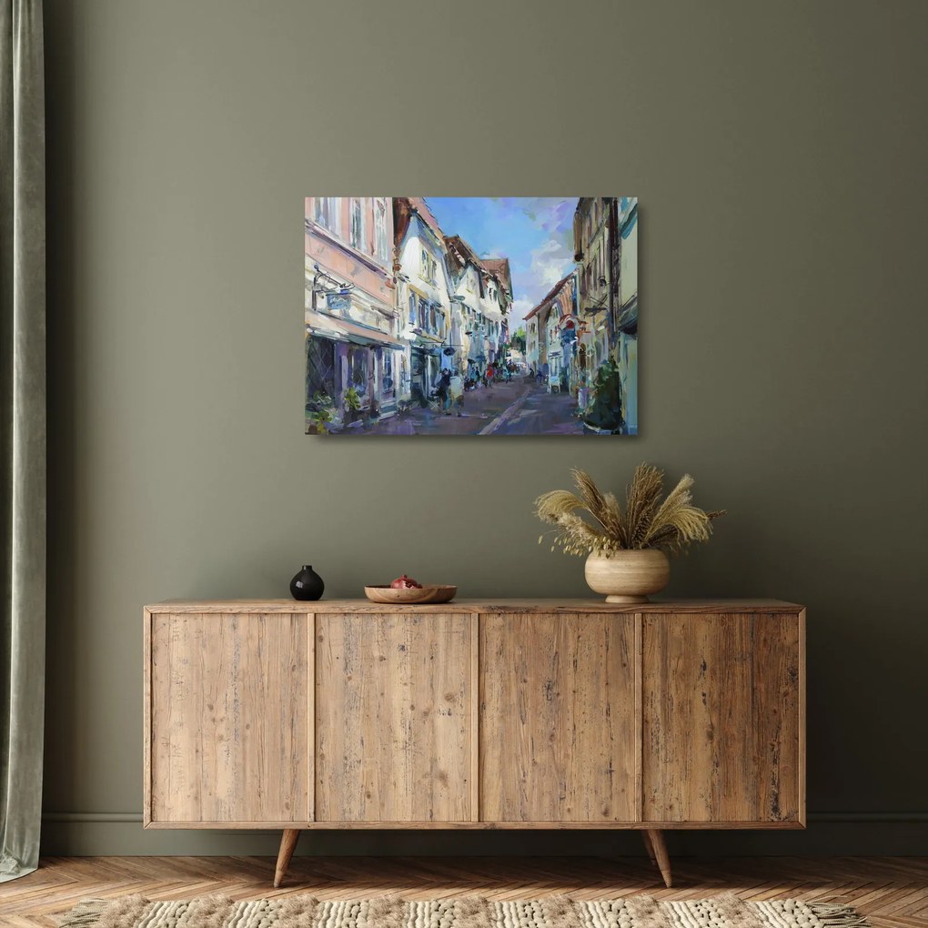 Kép - régi város sikátora, akril festmény (üvegen) (70x50 cm)