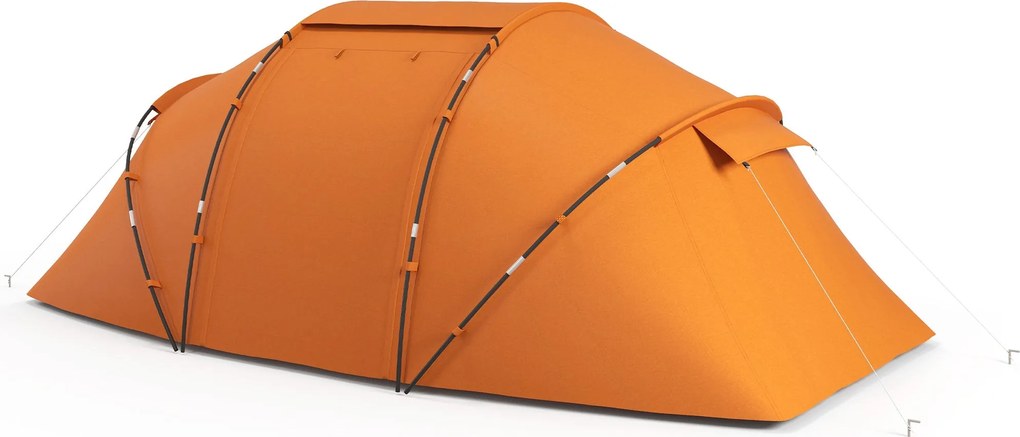 Outsunny alagútsátor 4–6 személyes – 2000 mm vízoszlopos, vízálló családi kempingsátor varrott talajrésszel és bejárattal – narancssárga | Aosom