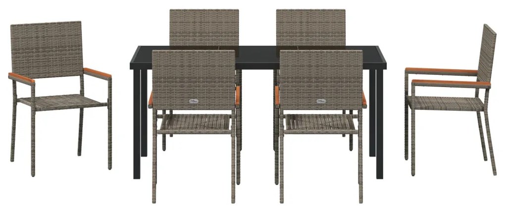 7 Darabos Kerti Étkező Készlet Szürke Poly Rattan