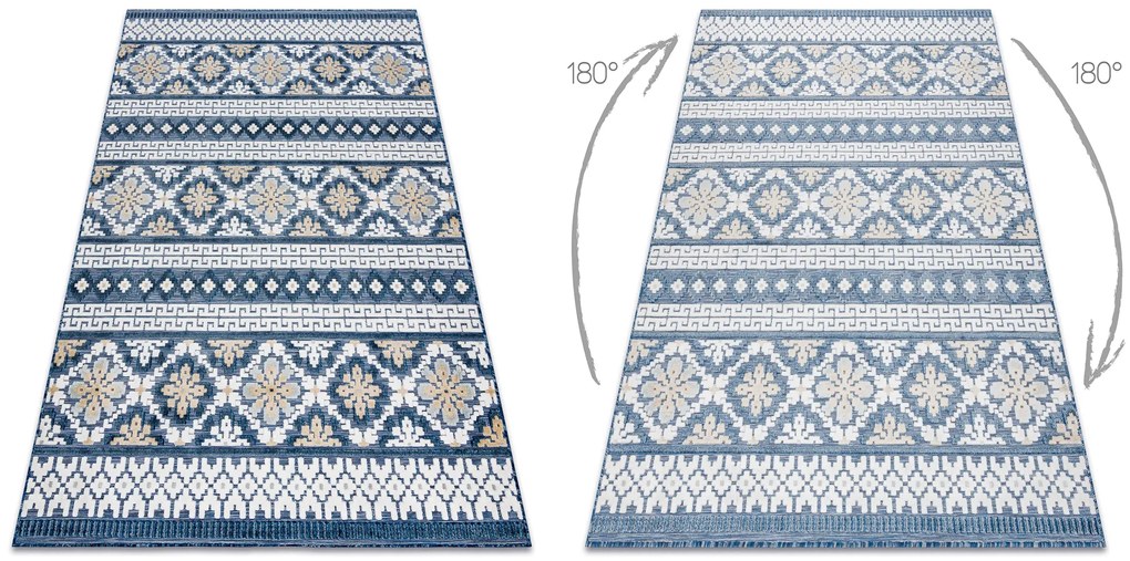 Szőnyeg Structural BOTANIC 65252 Boho, lapos szőtt az erkélyen, teraszon - sötétkék