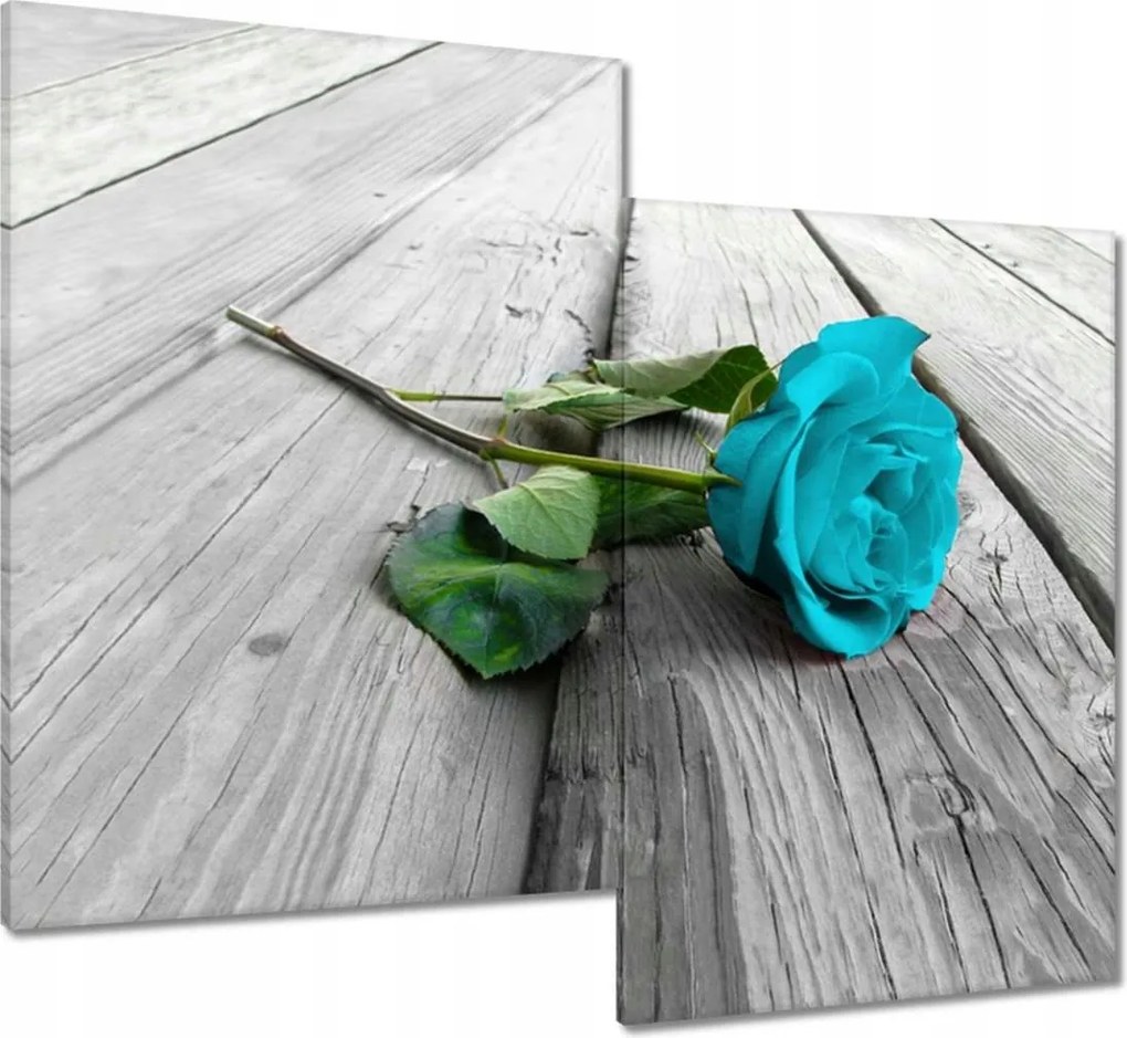 Vászonkép 80x70 Kék rózsa a deszkákon