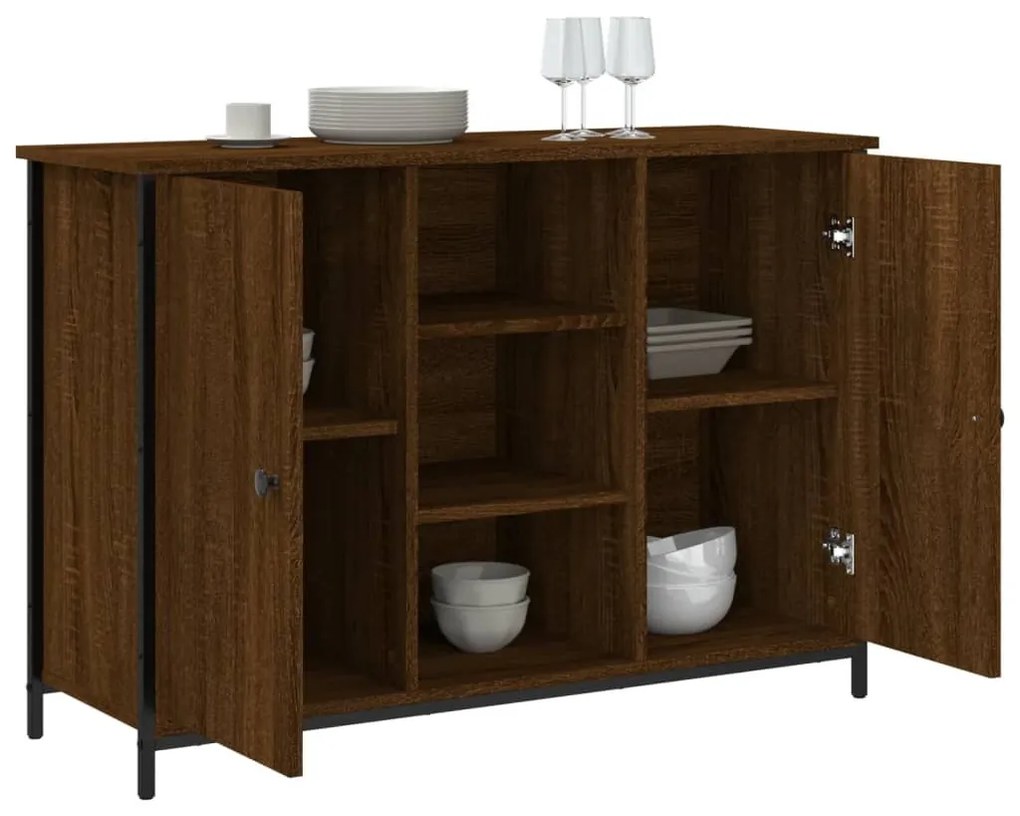barna tölgy színű szerelt fa tálalószekrény 100 x 35 x 70 cm