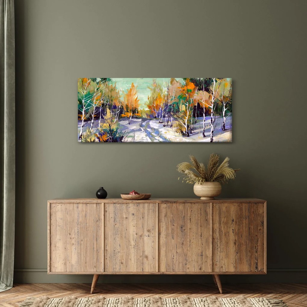 Kép - havas út az erdőben, olajfestmény (120x50 cm)