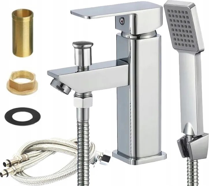 Kád Csaptelep Álló Csaptelep Egylyukú Acél Zuhanytömlővel