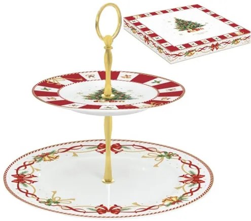 Porcelán süteményes állvány 2 emeletes, 19/27cm, dobozban, Christmas Tale