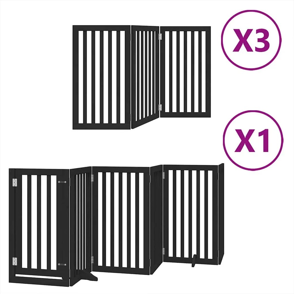 vidaXL fekete nyárfa 15 paneles összecsukható kutyakapu ajtóval 750 cm