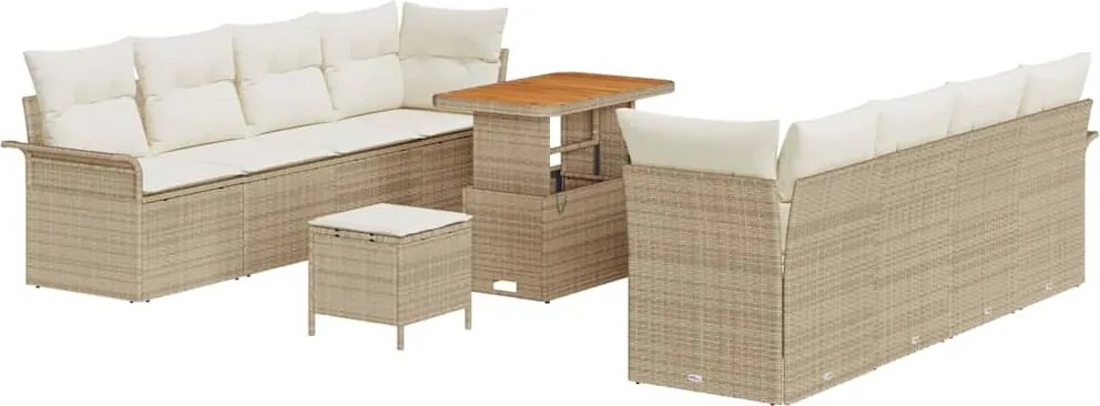 vidaXL Kerti Kanapé Szett párnával 11 pcs Bézs polirattan