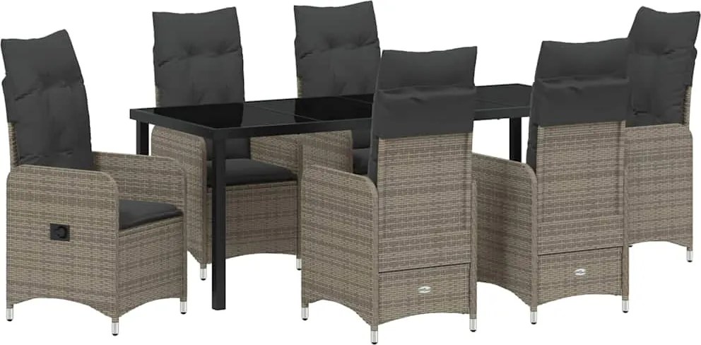 vidaXL Kert étkező szett párnával 7 pcs Szürke polirattan