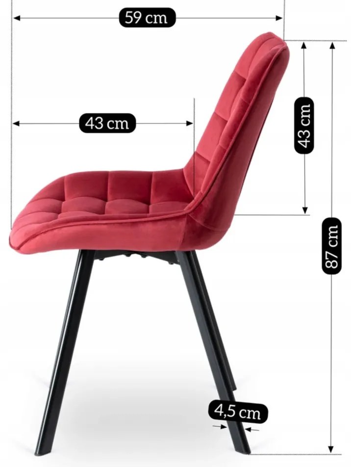 Krzesło RICK Bordowe Welurowe