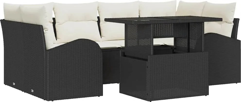 vidaXL Kerti Kanapé Szett párnával tárolóval 7 pcs Fekete Poly Rattan