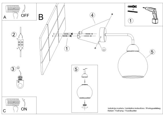 Sollux SL.1139 - Fali lámpa ALINO 1xE27/60W/230V fekete