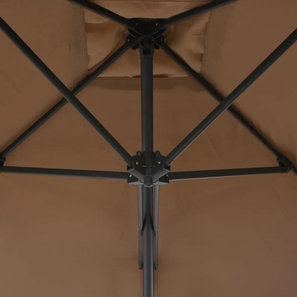 tópszínű kültéri napernyő acélrúddal, 300 cm átmérőjű