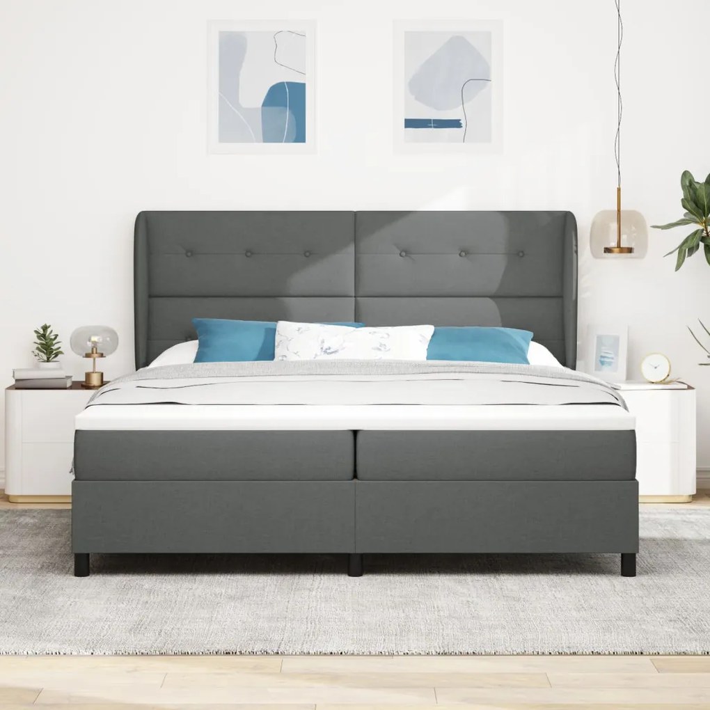vidaXL Boxspring Ágy Matrac nélkül Sötétszürke, 200x200 cm Szövet