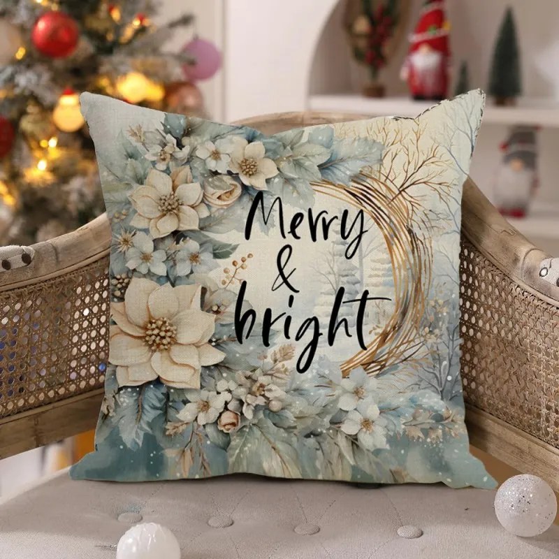 Karácsonyi párnahuzat MERRY & BRIGHT 45x45 cm, bézs