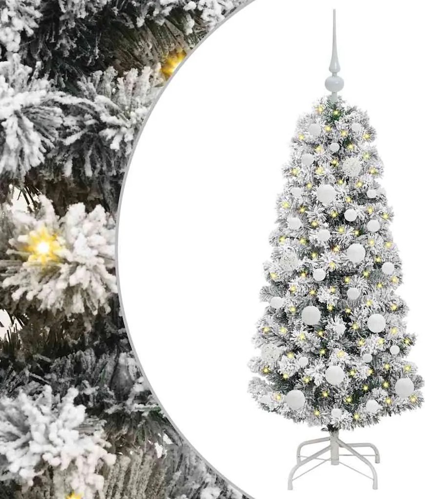 vidaXL Műanyag Hajtogatós Karácsonyfa 150 LED-del Zöld és Fehér 120 cm