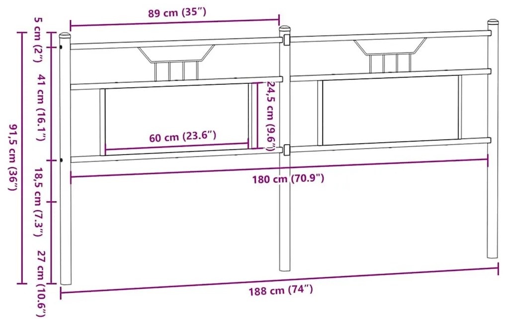 füstös tölgy színű szerelt fa és acél fejtámla 180 cm