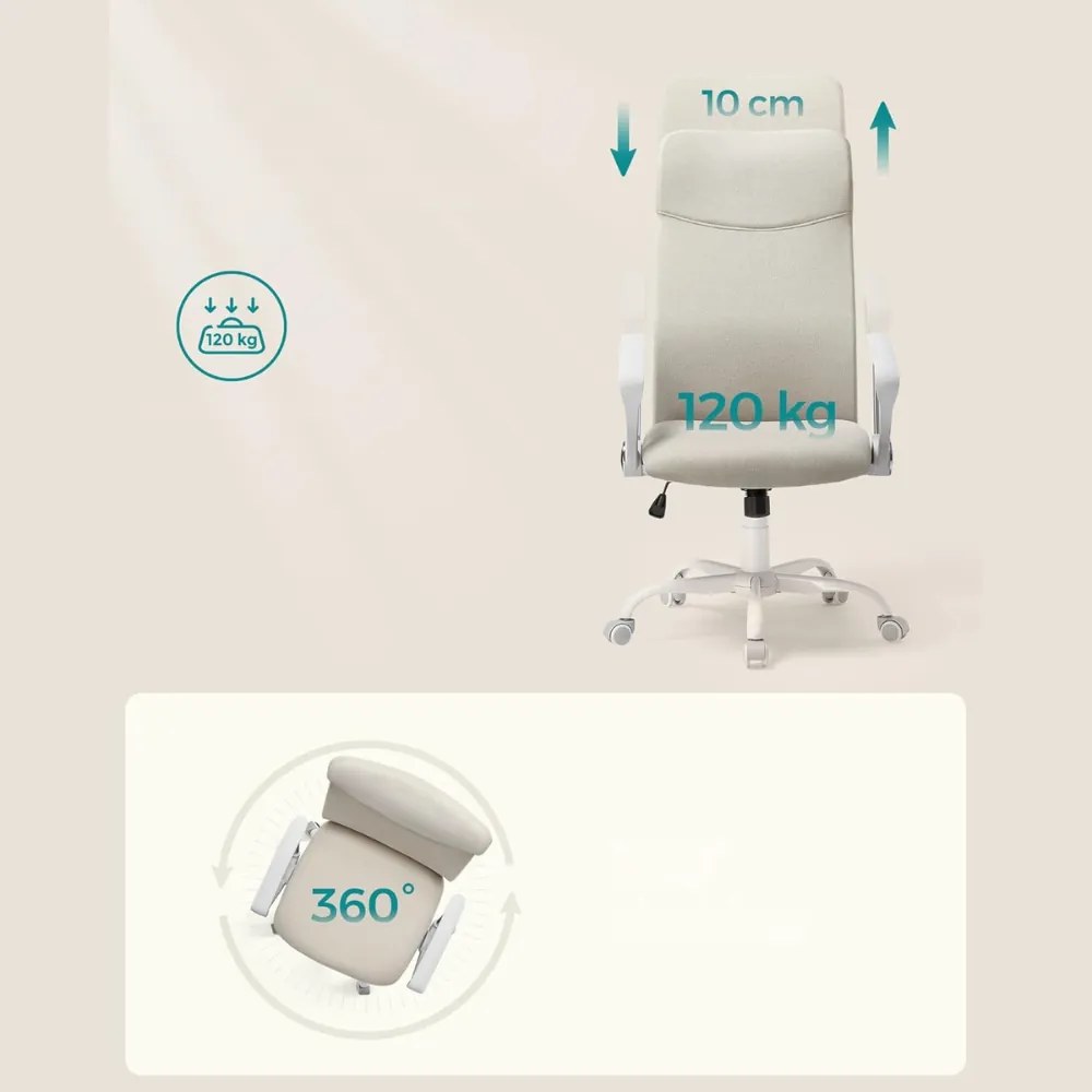 DINA irodai szék, max. 120 kg, bézs/fehér SongmicsHome